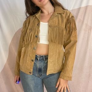 vintage liz claiborne western fringe leather jacket